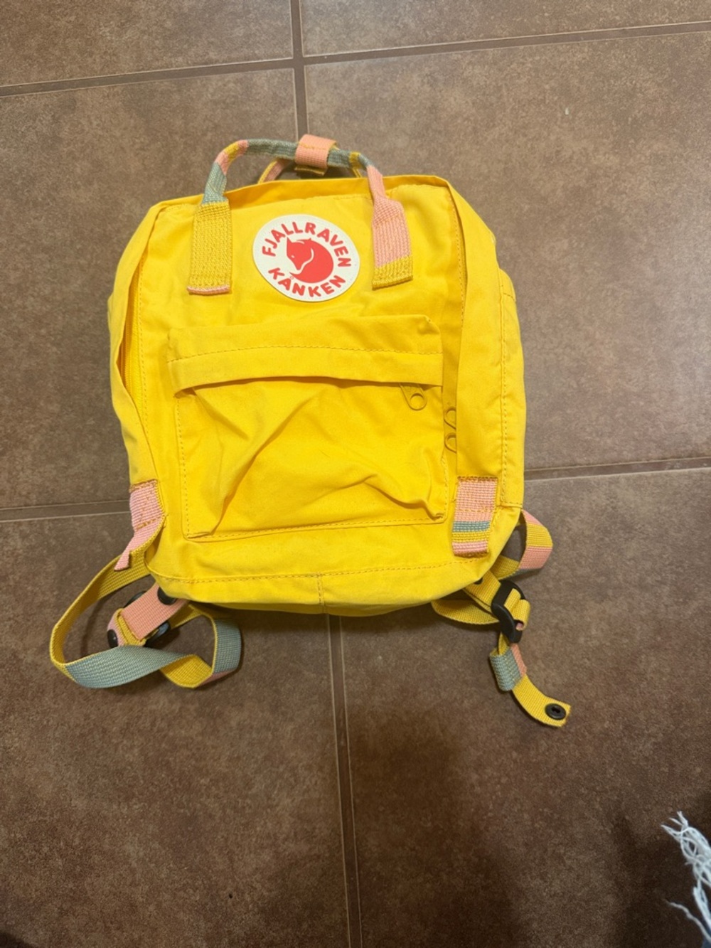 Fjallraven Kanken Mini Yellow Backpack with Pastel Straps
